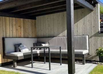 Loungekissen-Set und Lounge Rücklehne nach Maß für Gartengarnitur in der Farbe Sunny Gris