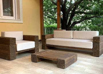Paletten Sitzkissen und Rücklehne nach Maß für Gartenmöbel in der Farbe Sunbrella Lin