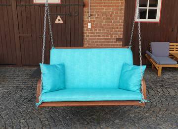 Gartenbankauflage mit Rcklehne und Zierkissen nach Ma fr Hollywoodschaukel in der Farbe Moma Turquoise