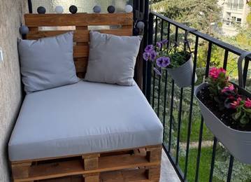 Lounge Sitzkissen und Lounge Rücklehne/Zierkissen nach Maß für Balkon in der Farbe Sunny Gris 